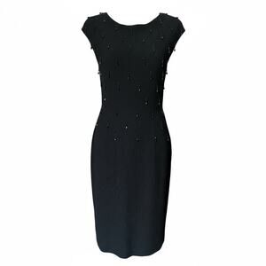Vintage 1950s Kimberly I.Magnin black Beaded Hand Wool Boucle Knit Sheath Dress